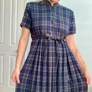 Vintage 80s/90s plaid tartan maxi schoolgirl dress